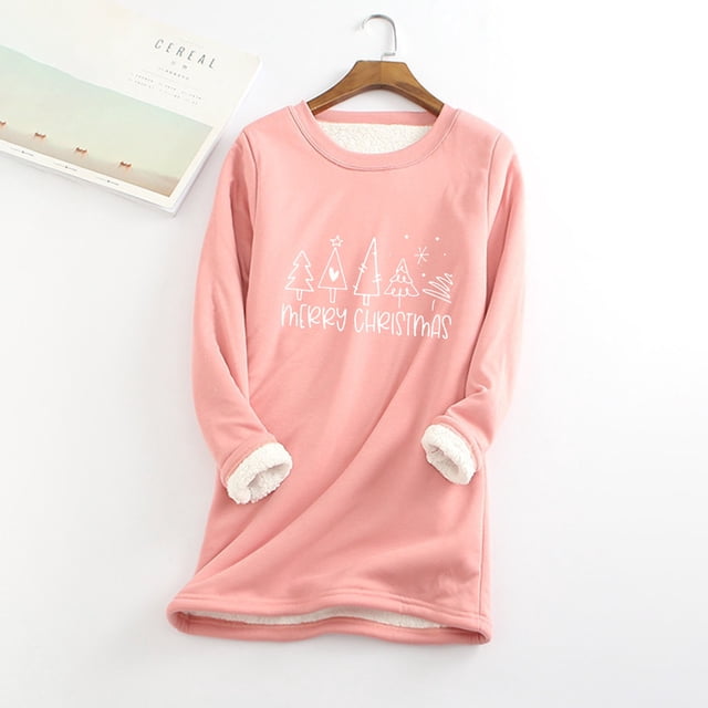 Vêtements d'Automne pour Femmes et Hiver Décontracté Mode Peluche Chaude sous-Couche Imprimé de Noël Manches Longues Col Rond Hauts Tenue d'Invité de Mariage pour Femmes en Liquidation