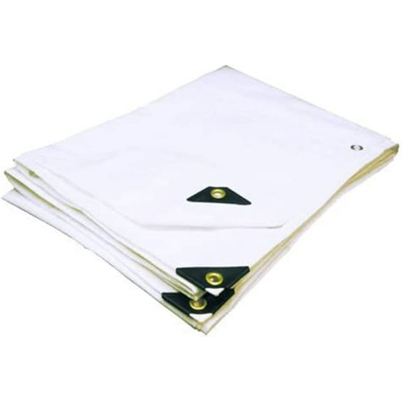 7' X 16' Heavy Duty Waterproof White Tarp with Reinforced Corners