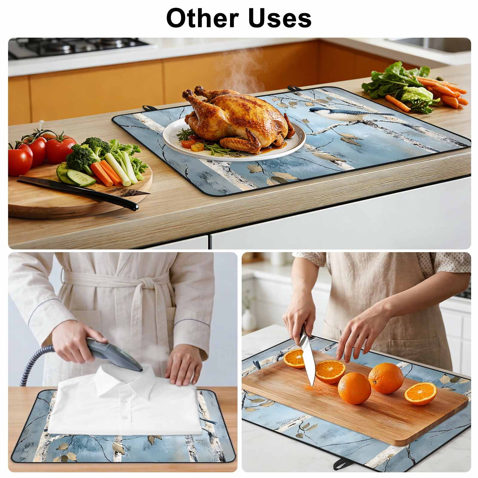 Oil Painting Birds Stove Top Cover for Electric Stove, Heat-proof & Non Slip Glass Top Stove Cover Protector, Vintage Animals Branches Kitchen Flat Cooktop Rubber Mat 31x24 Inches