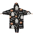thumbnail image 2 of Oversized Wearable Blanket Hoodie,Black Halloween Ghosts Pumpkins and Bones Sherpa Blanket Hoodie with Super Pockets,Super Warm Fuzzy Pullover for Women & Men, 2 of 6