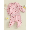 thumbnail image 3 of Suealasg Toddler Girls Spring Clothes 6M 1T 2T 3T Kids Girls Heart Print Long Sleeve Crew Neck Sweatshirt with Elastic Waist Sweatpants 2-piece Valentine's Day Outfits for Baby Girls, 3 of 9