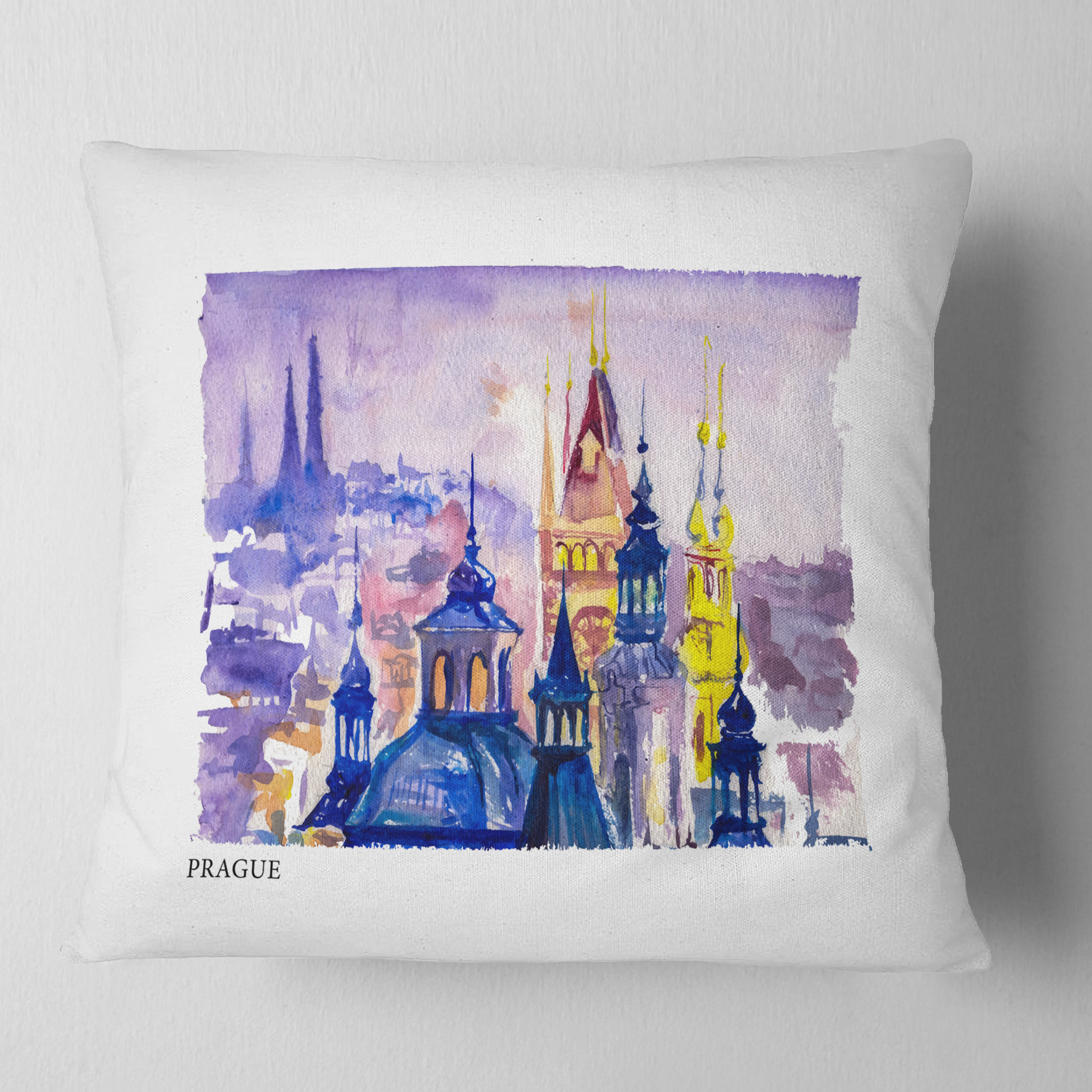 Designart Prague Vector Illustration - Cityscape Painting Throw Pillow - 18x18