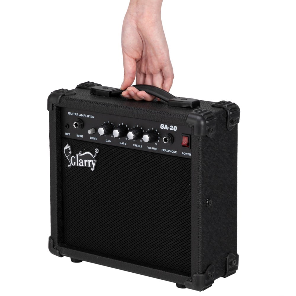 Electric Guitar Amp - 20 Watt Amplifier w/ Built-in Speaker Headphone Jack and Aux Input Includes Volume Treble Bass and Middle Controls - Black