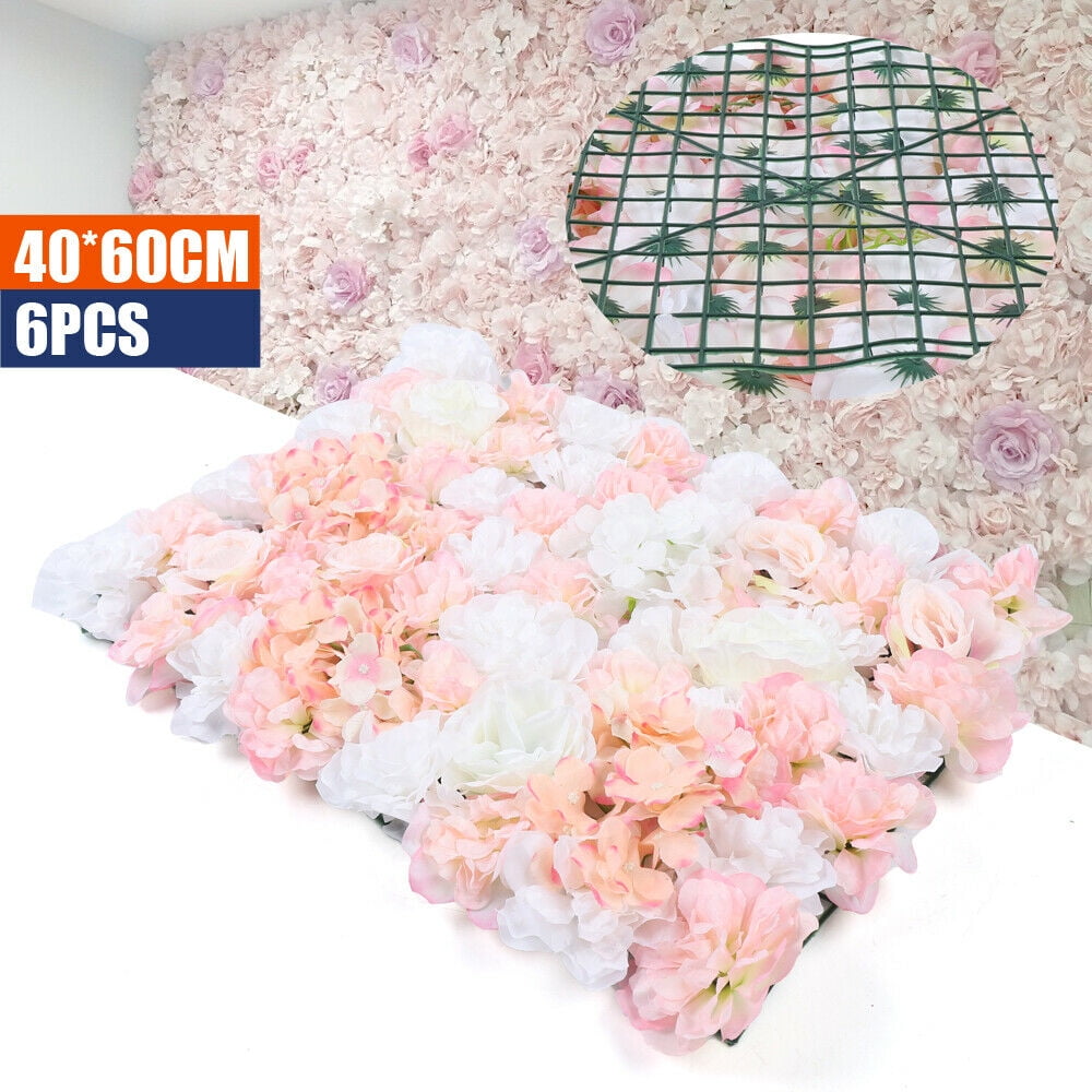 Miumaeov 6Pcs 16"x 24" Artificial Pink and White Flower Mat Wall for