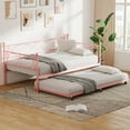 thumbnail image 5 of ChaoLink Twin Bed Frame Metal Daybed Frame with Trundle, Heavy Duty Metal Slats, Mattress Foundation Platform Sofa Bed with Lockable Casters for Bedroom, Living Room, Guest Room, 5 of 7