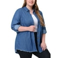 thumbnail image 5 of Plus Size Shirts for Women Chambray Top Button Down Denim Shirts Tops 2025 5X Navy Blue, 5 of 7