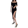 thumbnail image 1 of VISgogo Vestido ajustado para mujer, manga corta, cintura media, cuello cuadrado, color sólido, ajustado, vestidos divididos VISgogo moda, 1 of 2