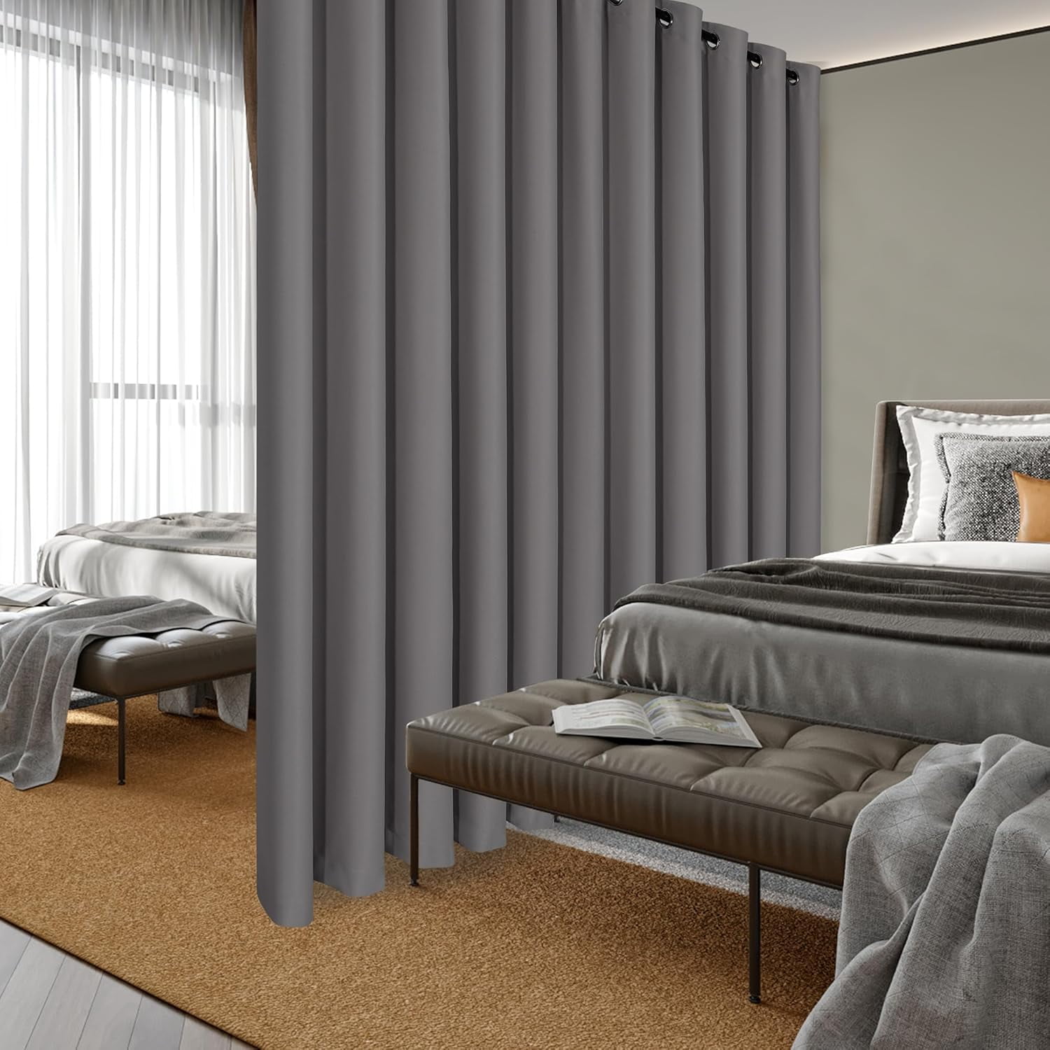 XWZO Sliding Door Curtains 80"W x 84"L, Grommet Privacy Room Divider for Bedroom Living Room, Extra Wide Thermal Blackout Curtains for Patio Sliding Glass Door, 1 Panel, Grey