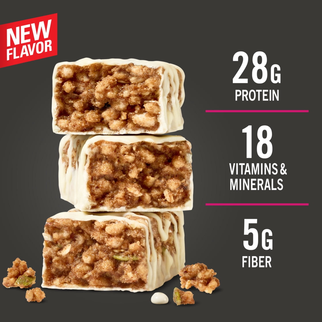 MET-Rx Big 100 High Protein Meal Replacement Bars, Iced Cinnamon Oat Granola, 28g Protein, 3.52 oz, 4 Count