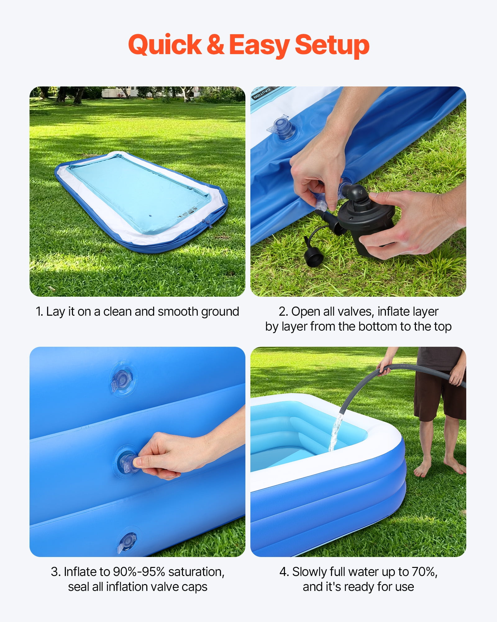 VEVOR Inflatable Pool, 118 x 67 x 20 inch Large Inflatable Swimming Pool, Family Large Swimming Pools with Repair Patches, Blow Up Pools for Kids, Adults, Family, Indoor Outdoor, Summer Water Party