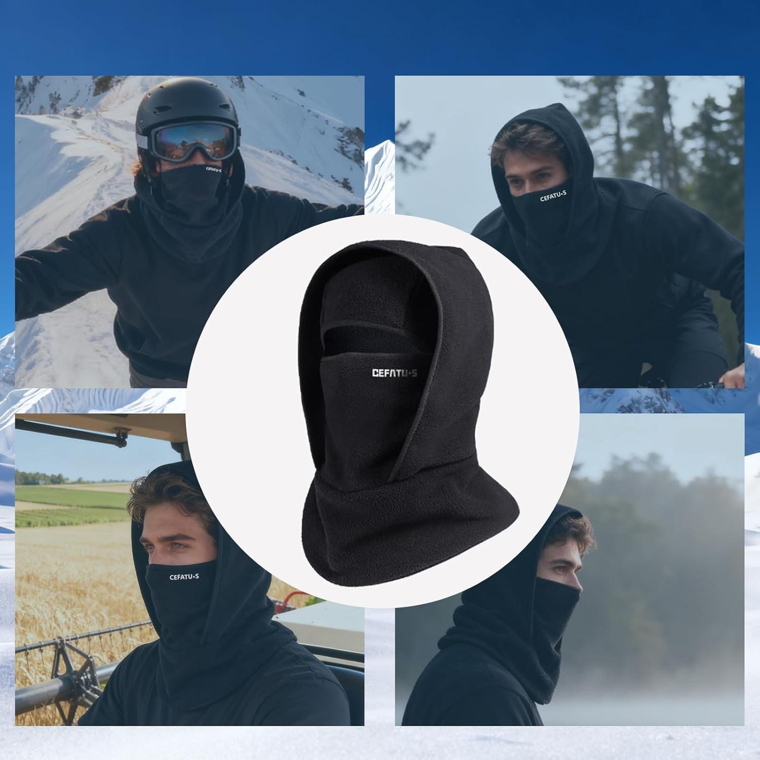 Outdoor Winter Warm Hat Neckband Integrated Cycling Ski Mask for Men Women Fleece Face Head Neck Cover Windproof