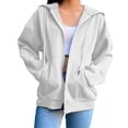 thumbnail image 1 of Sudadera con capucha y cremallera para mujer, estilo retro, color liso, color beige, talla 2XL., 1 of 8