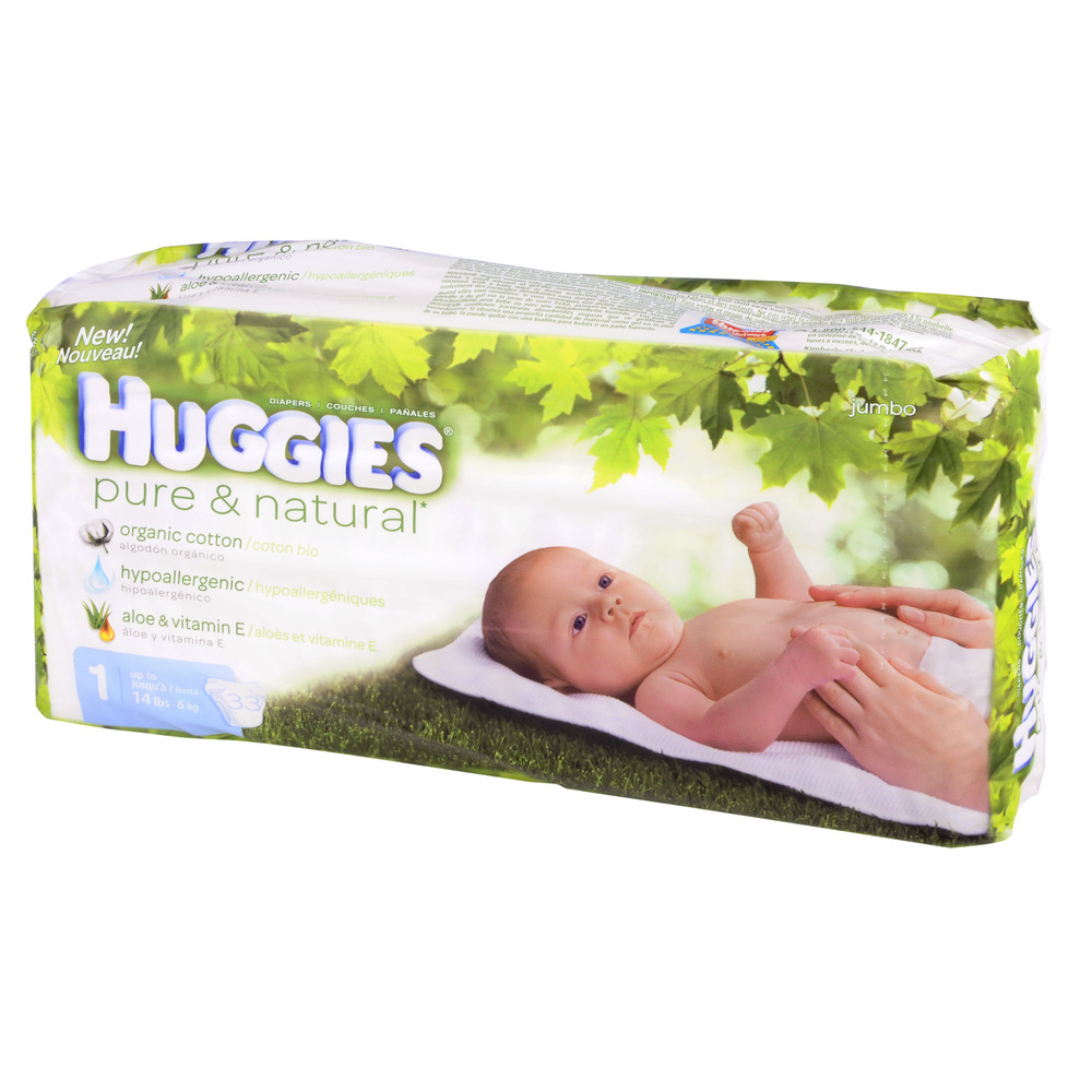 HUGGIES Pure & Natural Diapers, Sizes Newborn, 1, 2, 3, 4, 5