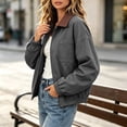 thumbnail image 6 of hlysgo Women's Barn Jacket Collar Zipper Utility Jacket Cinchable Hem Workwear Jacket with Pockets Gray,S, 6 of 6