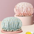 thumbnail image 5 of Shower Caps Double Layer Multifunctional Shower Hat Gold Printing Polyester Cotton Hair Waterproof, 5 of 8