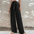 thumbnail image 4 of Lilgiuy Women's Fashion Casual High Waist Elastic Waist Drawstring Straps Solid Color Draped Pleated Wide Leg Long Pants Black 6(M) Winter Fashion 2022, 4 of 4