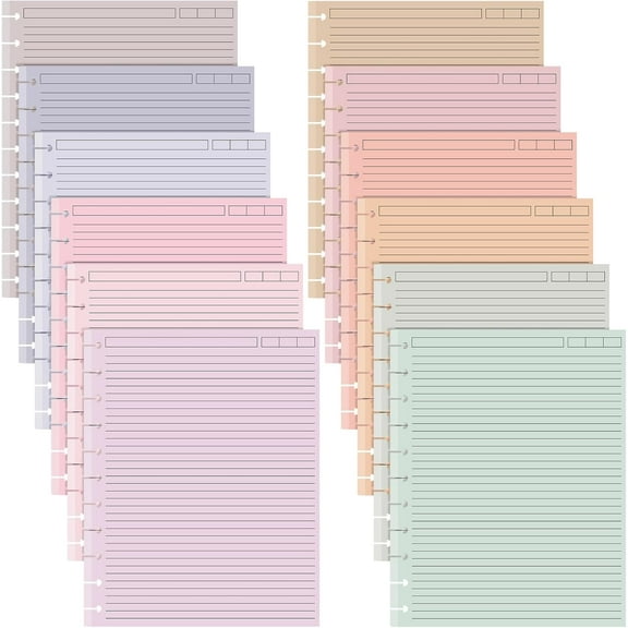 12 Pack 480 Sheets Colored Discbound Refill Paper 8.5 x 11 Inch College Ruled 11 Disc Letter Size Lined Paper Multicolored Notebooks for Refill Journaling(Soft Color)