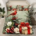 thumbnail image 2 of Manfei Merry Xmas Twin Sheet Sets,Christmas Cardinals Twin Fitted Sheet,Red Berry Flat Sheet For Men Women,Luxury Bedroom Decor,3 Pieces, 2 of 7