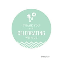40Pcs Thank You For Celebrating With Us! Mint Green Chevron Baby Shower Round Stickers