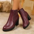 thumbnail image 6 of High Heel Ankle Boots Chunky Sole Casual Fashion Solid Color Back Zipper Round Toe Women's Short Boots for Winter Outdoor Wear, 6 of 8
