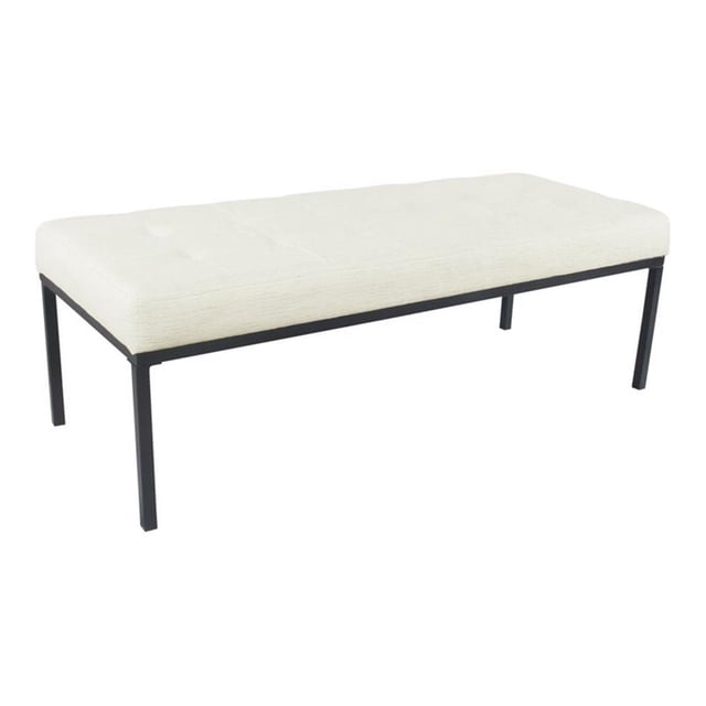 HomePop Tufted Modern Metal and Woven Fabric Bench in Cream/Matte Black