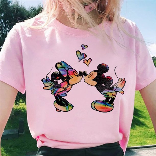 Cute Mickey Mouse Stitch Women's Casual Tops Harajuku Fashion Women's T-Shirts New Women's Crew Neck Tops Women's Short SleevesS Gao Jinjia LED