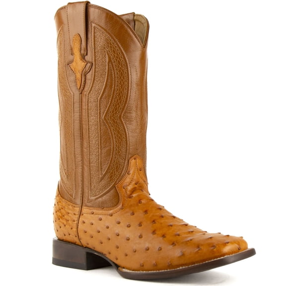 FERRINI Men's Colt Full Quill Ostrich S-Toe Boots, Color: Cognac, Size: 10.5-D (1019302105D)