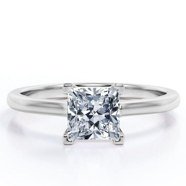 JeenMata Solitario Brillante Anillo de Compromiso con Punta de Corte Princesa de 1,25 Quilates, Baño de Oro Blanco de 18 K sobre Plata