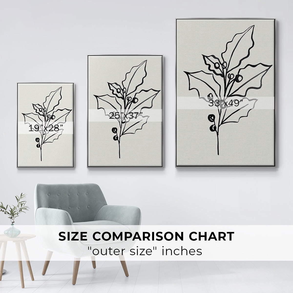 Evergreen Ink II - Framed Gallery Wrapped Holiday Canvas - 25 x 37 - Silver Frame