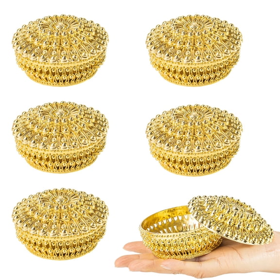 6 Pcs Hollow Candy Boxes Plastic Wedding Favor Boxes Candy Jars Candy Storage Boxes Gift Boxes for Wedding Baby Shower Christmas Birthday Party Decorating Ornament Container (Gold)