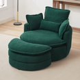 thumbnail image 3 of Dinosisco 38"W Oversized Swivel Accent Barrel Chair with Storage Ottoman, Green Corduroy, 3 of 8