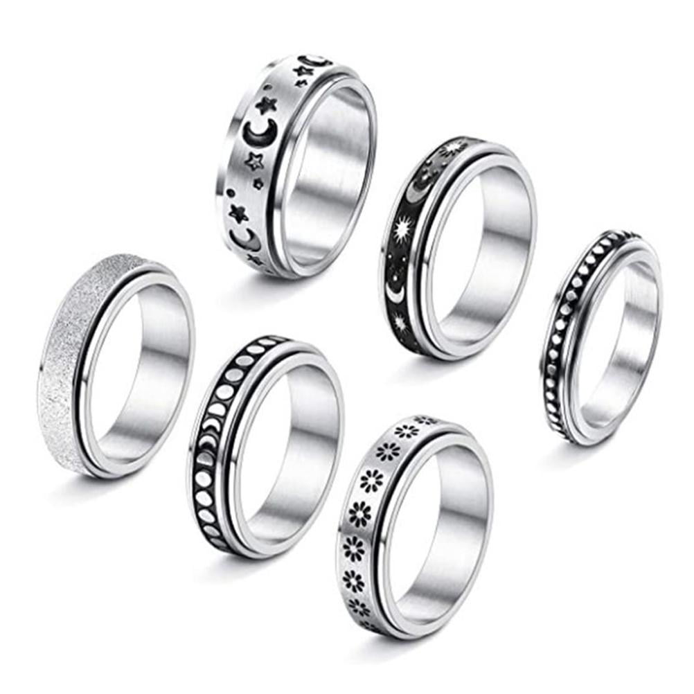 5pcs Men Rings Square Big Width Signet Rings Jewelry Stainless Steel Biker Ring 
