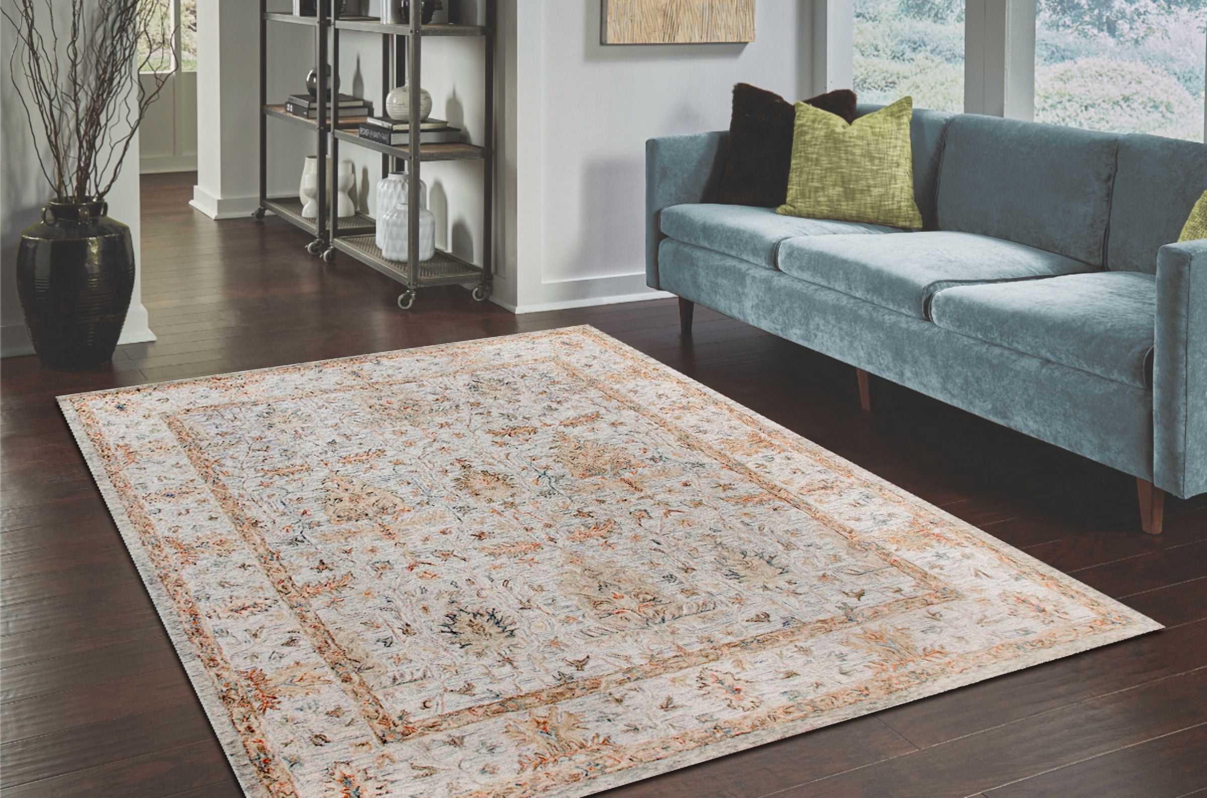 Laddha Home Designs 2' x 3' Hand Tufted Abstract Floral Wool Area Throw Rug - Silver and Brown