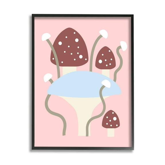 Stupell Industries Fun Mushrooms on Pink Botanical & Floral Painting Black Framed Art Print Wall Art, 11 x 14