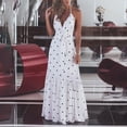 thumbnail image 2 of VSSSJ Maxi Dresses for Women Open Back Sexy Deep V Neck Polka Dot Printed Flowy Floor Length Dress Tie Waist Swing Party Cocktail Vintage Elegant Dress White M, 2 of 6