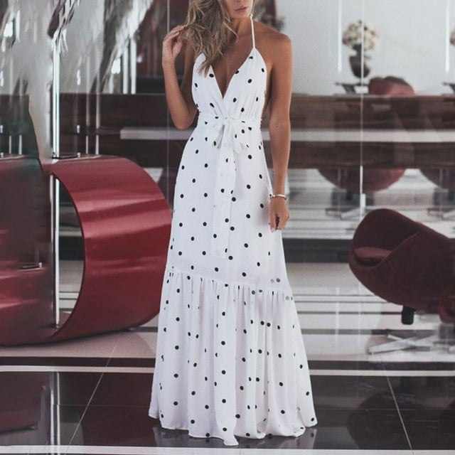 Mefallenssiah Robe d'Été Mode Femme à Pois Décontractée Confortable Sans Manches Col en V