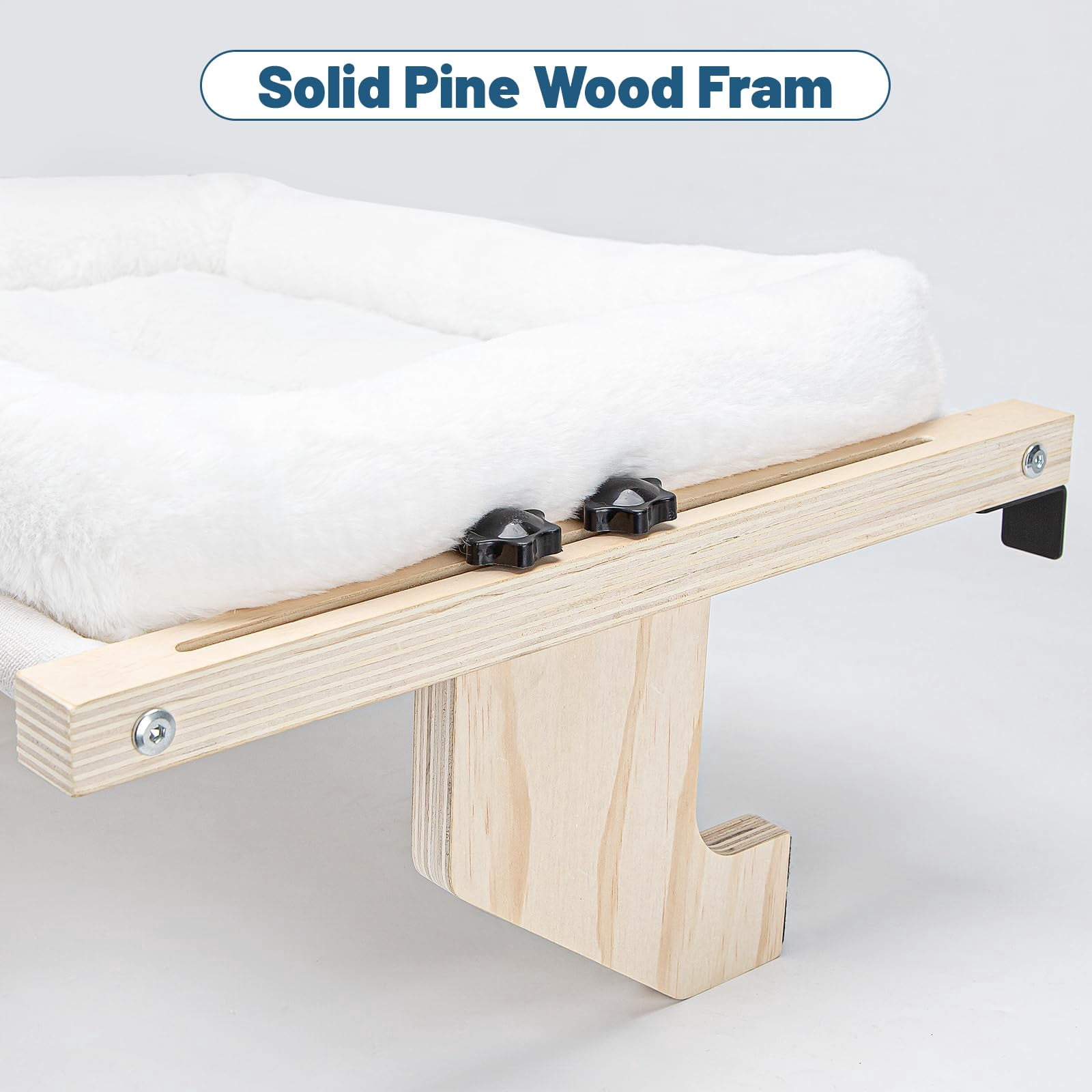 Cat Sill Window Perch - Pine Frame  Soft Rabbit Cushion Tool-free Adjustment Supports 50 Lbs (large-white)