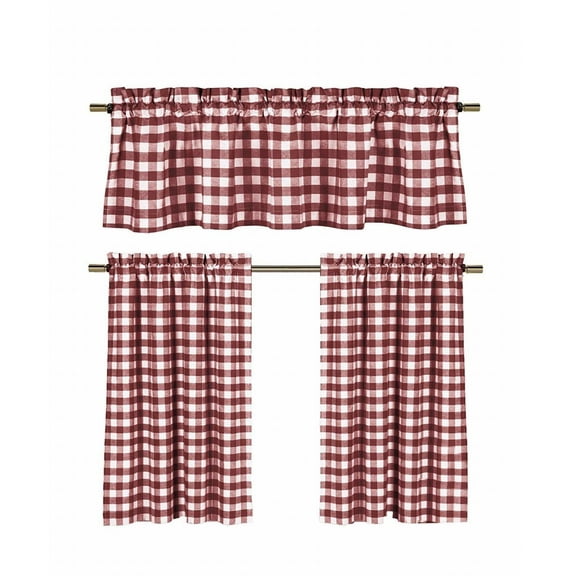GoodGram Country Plaid Wine Plaid Butterflies Rod Pocket Kitchen Curtains, 56" x 36" (2 Panels)