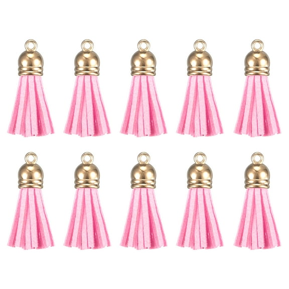 Uxcell 50 Pack Leather Tassel Keychain Charm Bulk with Cap for DIY, Pink
