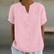thumbnail image 2 of Nueva camiseta de mujer con cuello en V pequeño y botones sueltos - Camisa con botones de moda para primavera-verano - Prenda informal versátil de color liso, 2 of 5