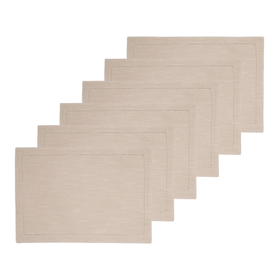 Hemstitch Solid Tan Everyday Set of 6 Placemats 14" x 20"
