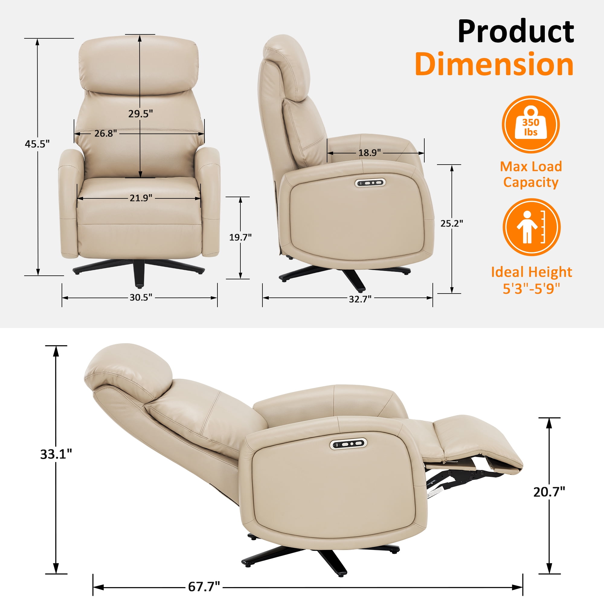 MCombo Dual Motor Power Swivel Recliner Lounge Chair for Living Room & Bedroom