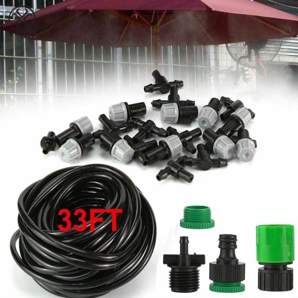 9 Meters/ 29 Feet Misting Cooling System Outdoor Patio Misting System with Misting Lines Brass Mist Nozzles Faucet Adapters Outdoor Mister System Kit for Garden Greenhouse Trampoline Water Park 
