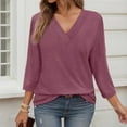thumbnail image 2 of MIXUE Boho Tops For Women Summer Solid Color V Neck Long Sleeve Fashion Casual Loose Pullover Shirts For Women T-shirts Activewear,Purple,L, 2 of 5