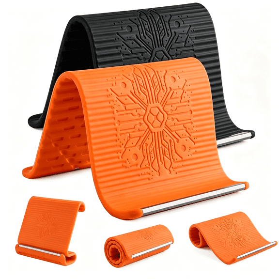 GJX Foldable Airplane Phone Holder for Travel (2 Pack,Black Orange) | Flexible Silicone Aluminum Phone Stand for Tablet Laptop,Travel,Desk,Bed &Amp; Treadmill