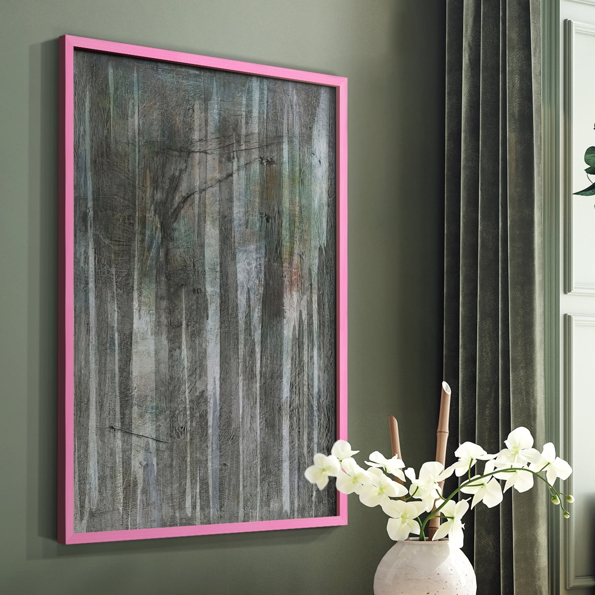 Birch Forest Abstracts II Framed Print in Pink Solid Wood Framed Print No Nail Hanging