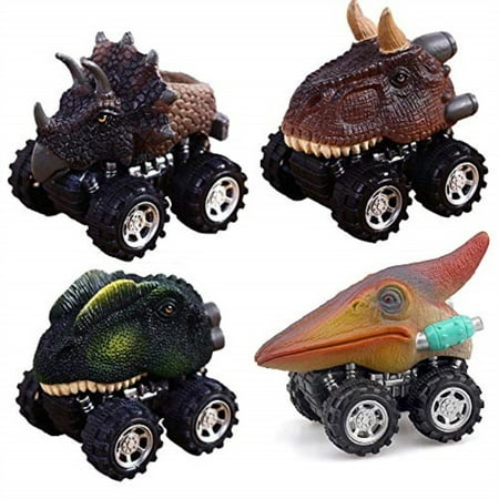 ZHFUYS Dinosaur Toys, Pull Back Dino Cars with Big Tire for 2 to 5 Year Old Boys Girls Gifts 4 Pack Toy Cars