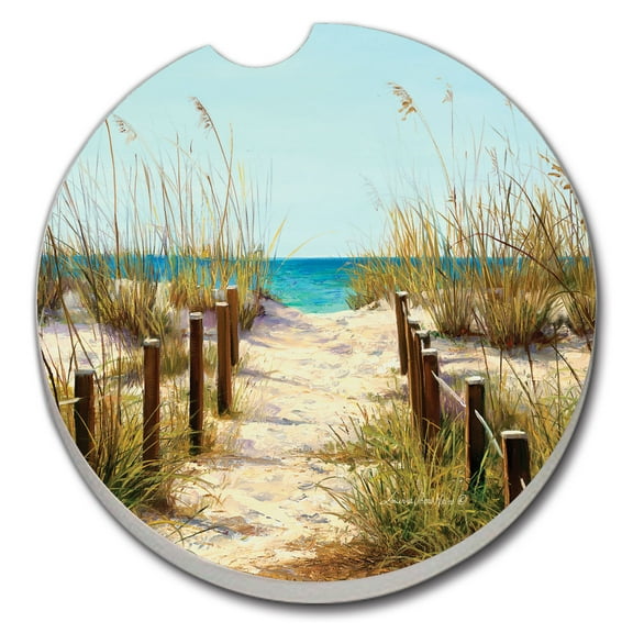 CounterArt "Path To The Ocean" 1 Pack Absorbent Stone Coaster for Vehicle Cup Holder 2.6” Diameter
