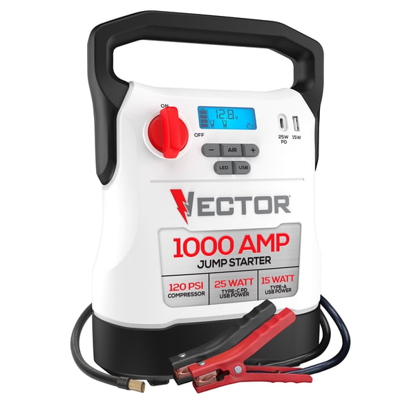 Vector 1,000-Amp 12-Volt Automotive Jump Starter with Compressor and USB Power Bank, VECJ1C