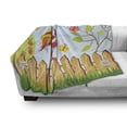 thumbnail image 3 of Farmland Soft Flannel Fleece Throw Blanket, Border with Rooster Tree Butterfly and Flowers in Summer Kids Farm Print, Cozy Plush for Indoor and Outdoor Use, 50" x 60", Multicolor, by Ambesonne, 3 of 6